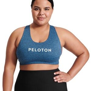 Peloton Logo Heathered Blue Strappy Sports Bra Size XL *Missing Cup Pads*